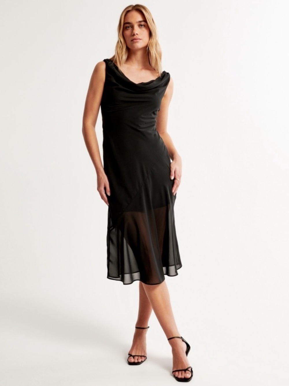 Abercrombie and Fitch Black Chiffon Cowl Neck Slip Midi Dress